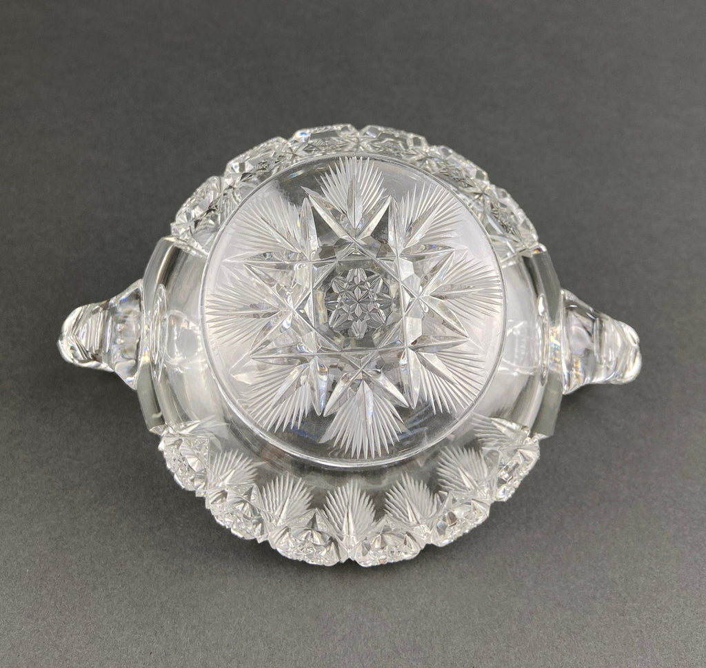 Cut Crystal Creamer and Sugar Bowls: Feather Cut Pattern, Set of Two