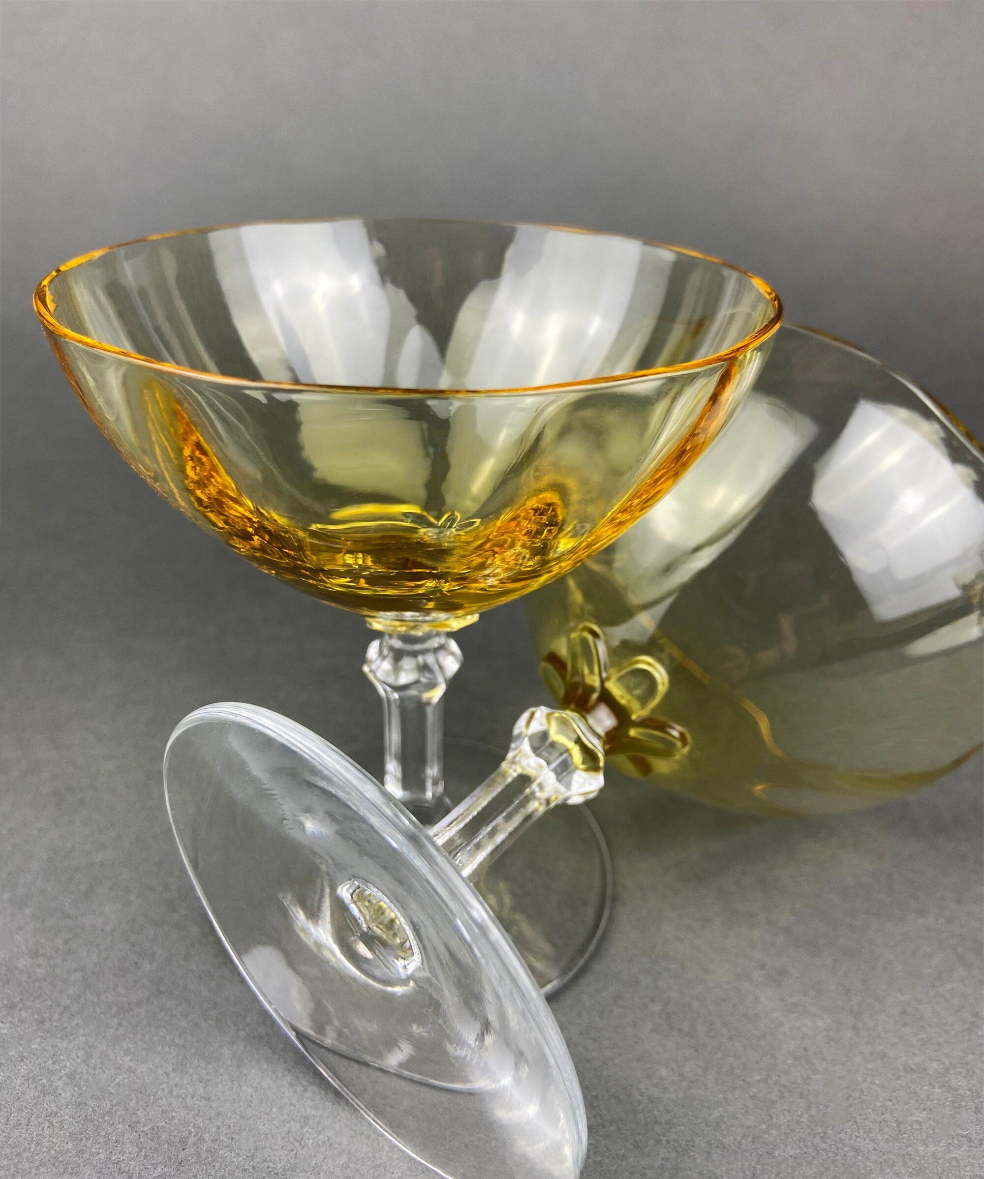 Vintage Fostoria Topaz Claret Glasses, Light Yellow Stemware, Set of Two