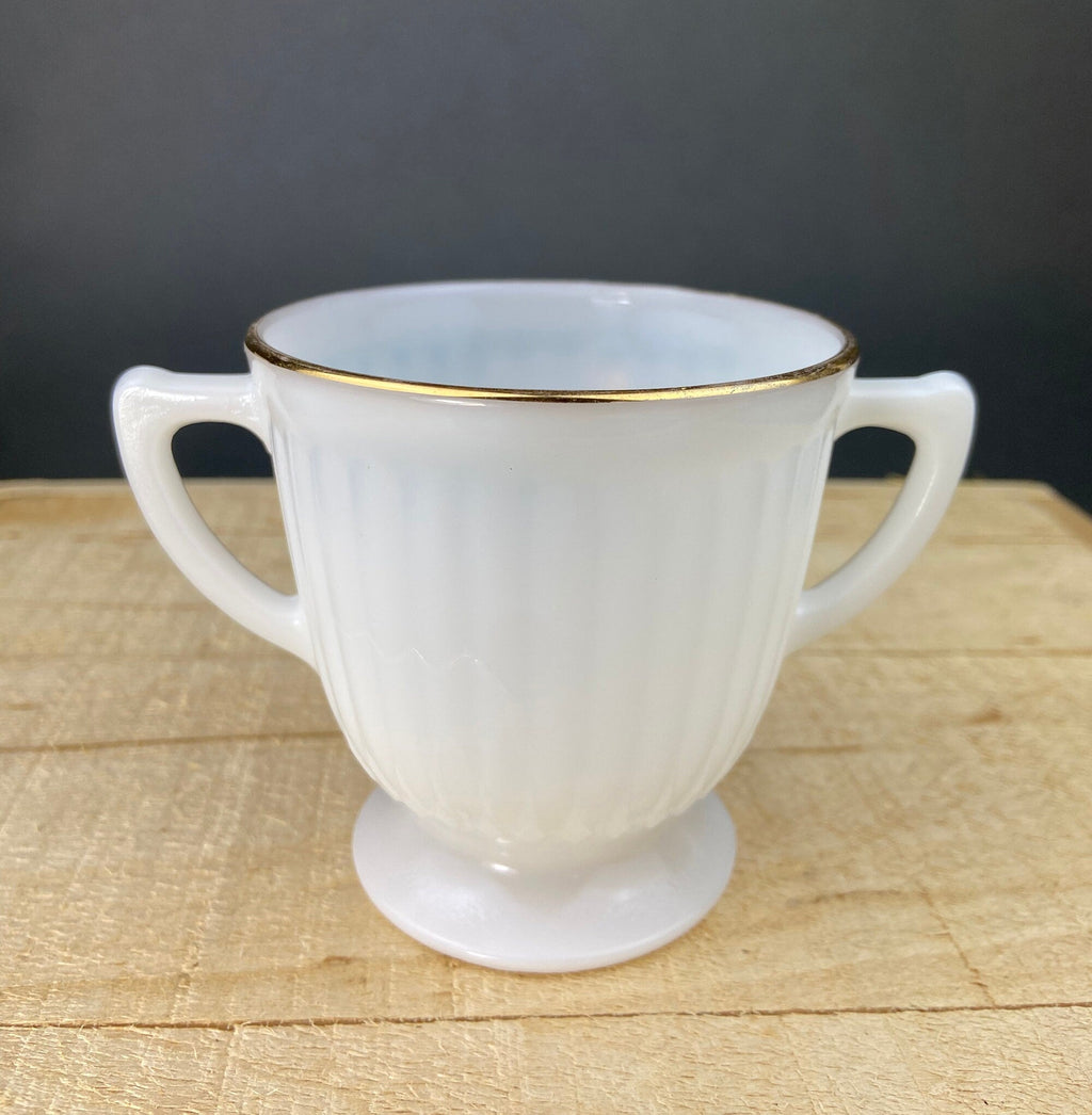 1930s Monax Petalware Opalescent Glass Dinner Plates. White Glass with Gold Rim. Depression Glass 8 Inch Dinner Plates.