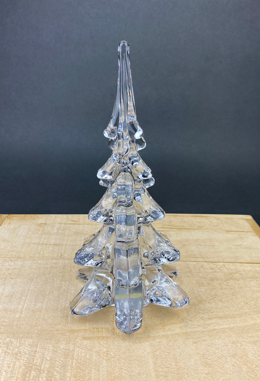 Lead Crystal Clear Christmas Tree. Hand Crafted Art Glass Spruce Tree. 8" Tall Pine. Holiday or Year-Round Decor.