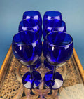 Cobalt Blue Wine Glasses.  Set of Six Stemware. Dark Blue Modern Glasses. Holiday Celebration.