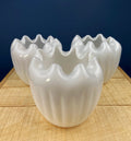 Milk Glass Planters or Vases. Vintage White Flower Pots with Ribbed Patterns and Pinched Rims. Set of Three. Window Sill Herbal Garden.