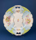 Antique Hand Painted Serving Plate with Gold Lattice. Porcelain Platter with Wild Flowers Motif.