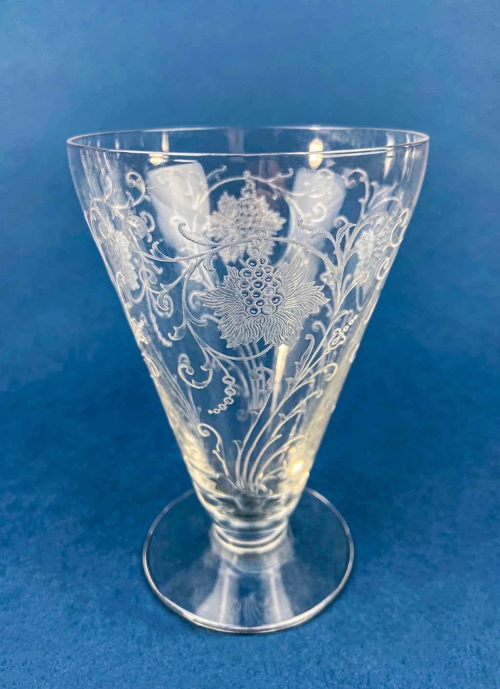 Fostoria Ice Tea Footed Tumblers. Etched Woodland Pattern. Vintage Fostoria Crystal Glasses. Set of 7 Stemware. Collectible Glass.