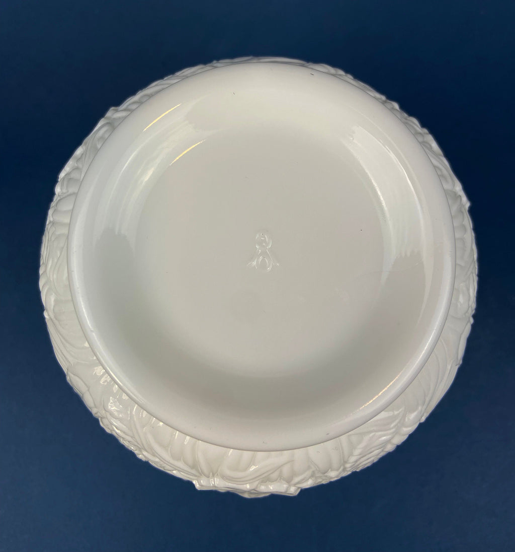 Fenton Milk Glass Vase. Vase with Embossed Wild Flowers and Ruffled Edge. White Bedroom Decor. Collectible Milk Glass.