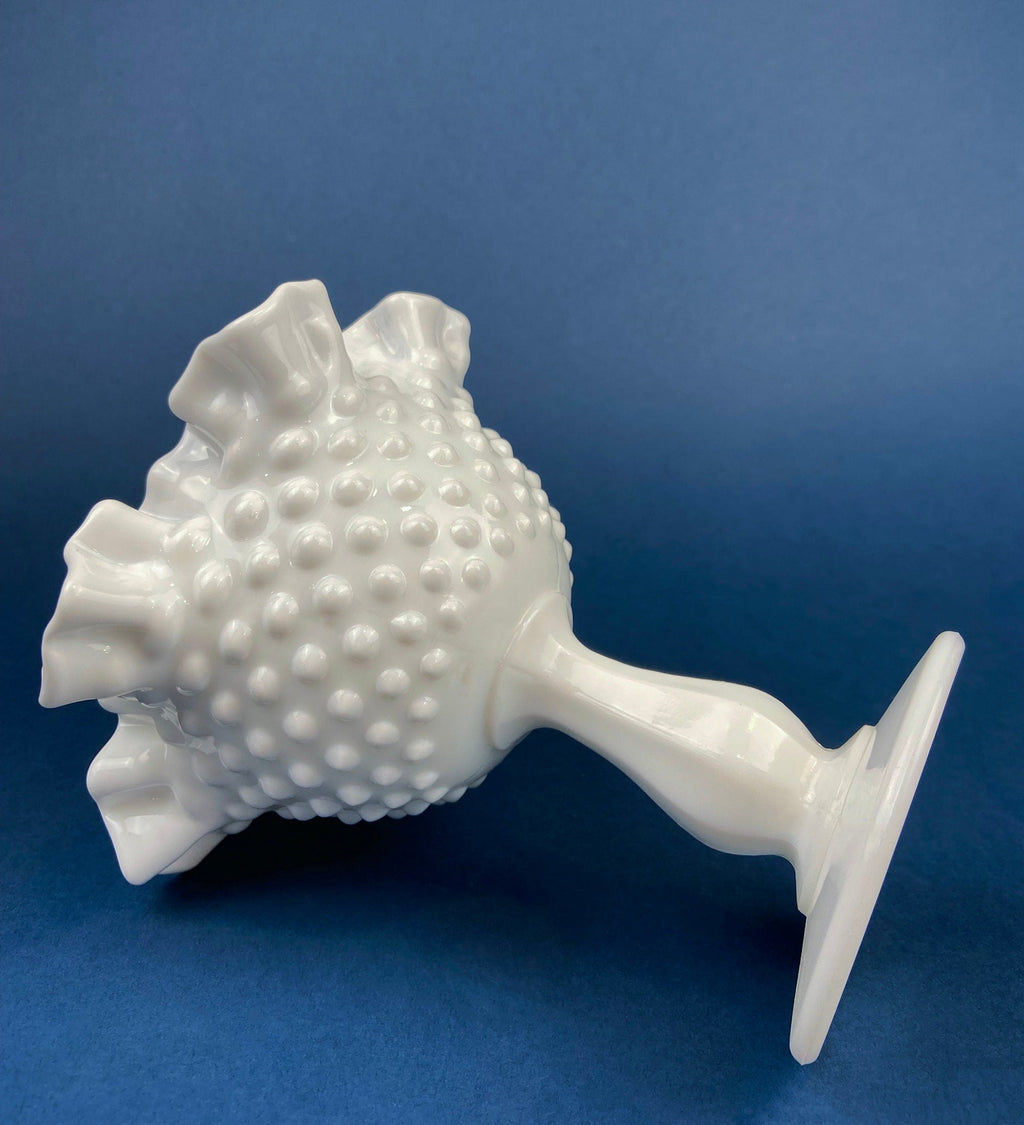 Fenton Handpainted Milk Glass Compote. White, Footed, Hobnail Bowl with Ruffled  Rim and Pastel Flowers. Wedding Gift. Modern Farmhouse.