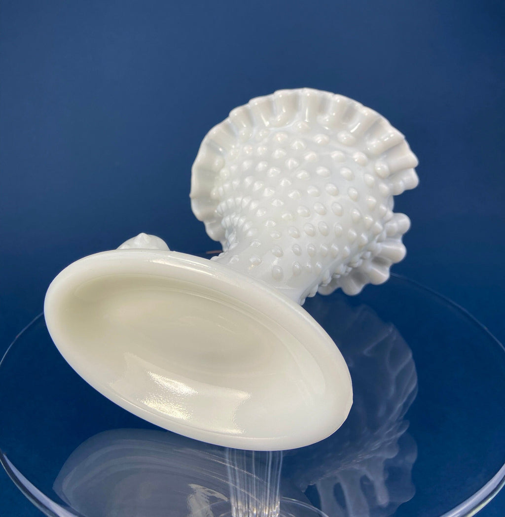 Milk Glass Horn Vases. Hobnail, Cornucopia Shaped Vase. Table Centerpiece. Collectible Trumpet Floral Vase.