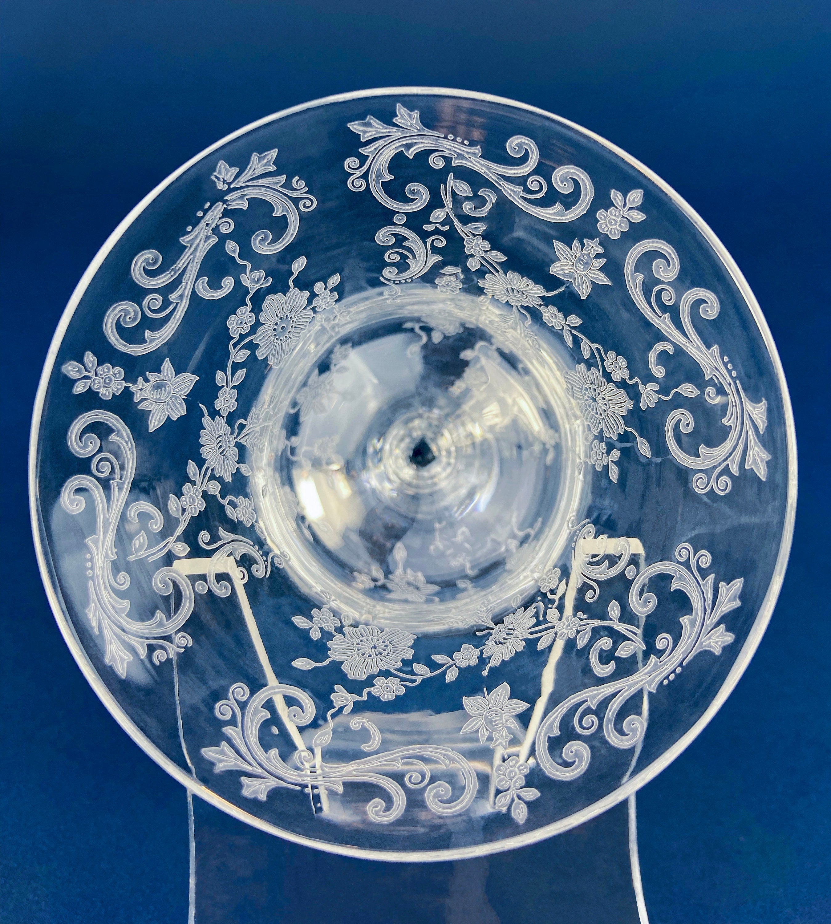 Vintage Cambridge Rose Point Champagne Glasses. Set of Five Tall Sherbets. Floral Etching Stemware. Fine Dining. Wedding Gift Idea.