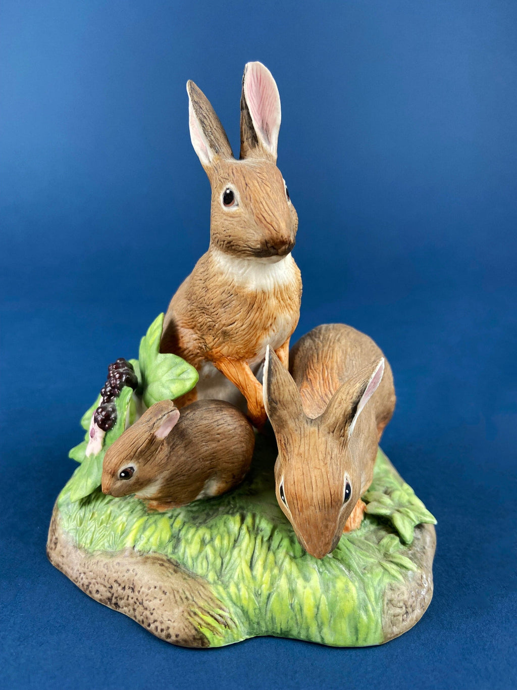 Hand-Painted Porcelain Bunny Family Figurine, RW OM, Easter Decor
