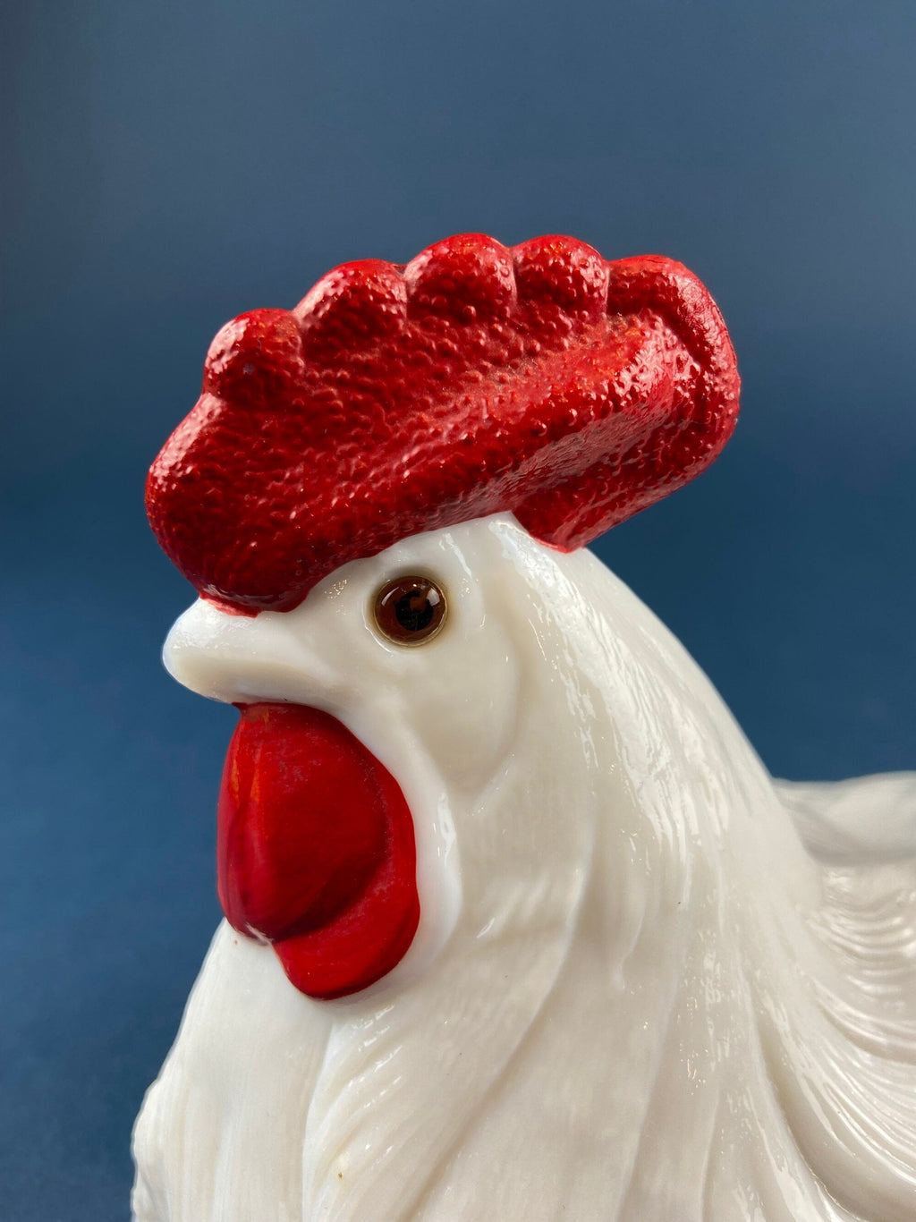 Westmoreland  Rooster on Nest Covered Bowl. Large Milk Glass Lidded Dish. White with Red Details Serving Dish. Collectible Milk Glass.