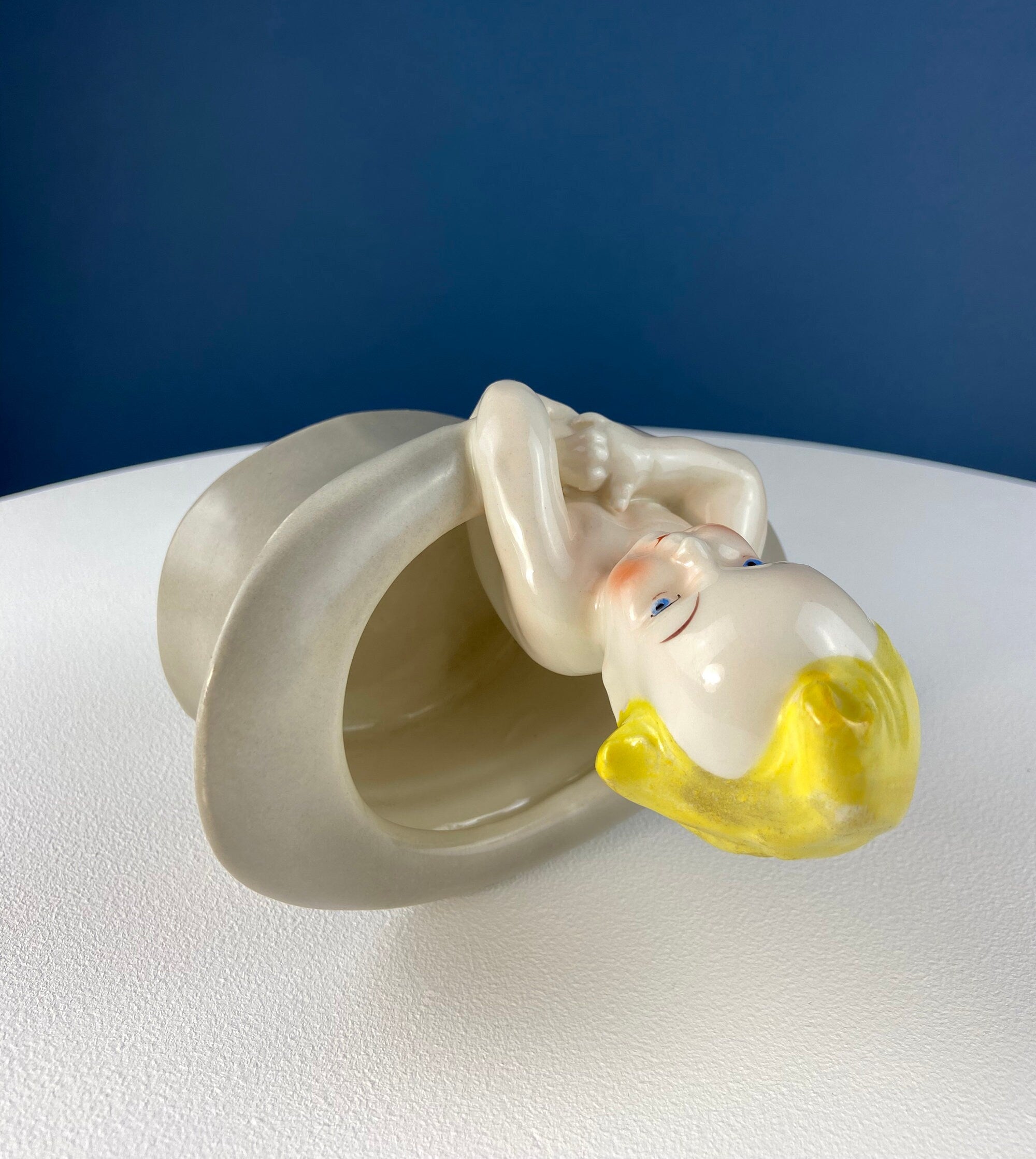 Vintage Blonde Baby Figurine in Top Hat: Royal Crown Planter, Vanity Tray