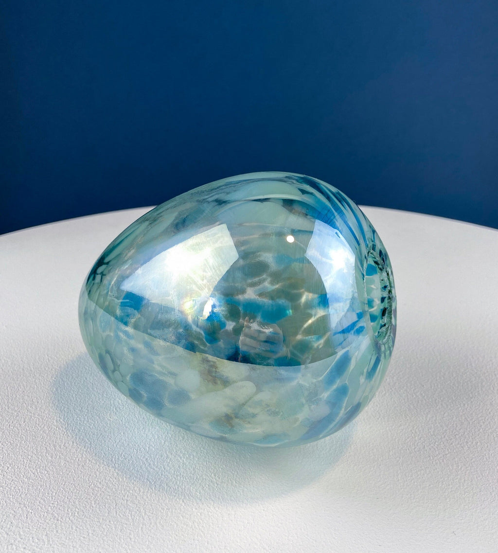 Opaline Blue Glass Egg 6". Oversized Easter Egg Minimal Art Glass. Spring or Easter Decor. Easter Table Accessory. Kids Room.