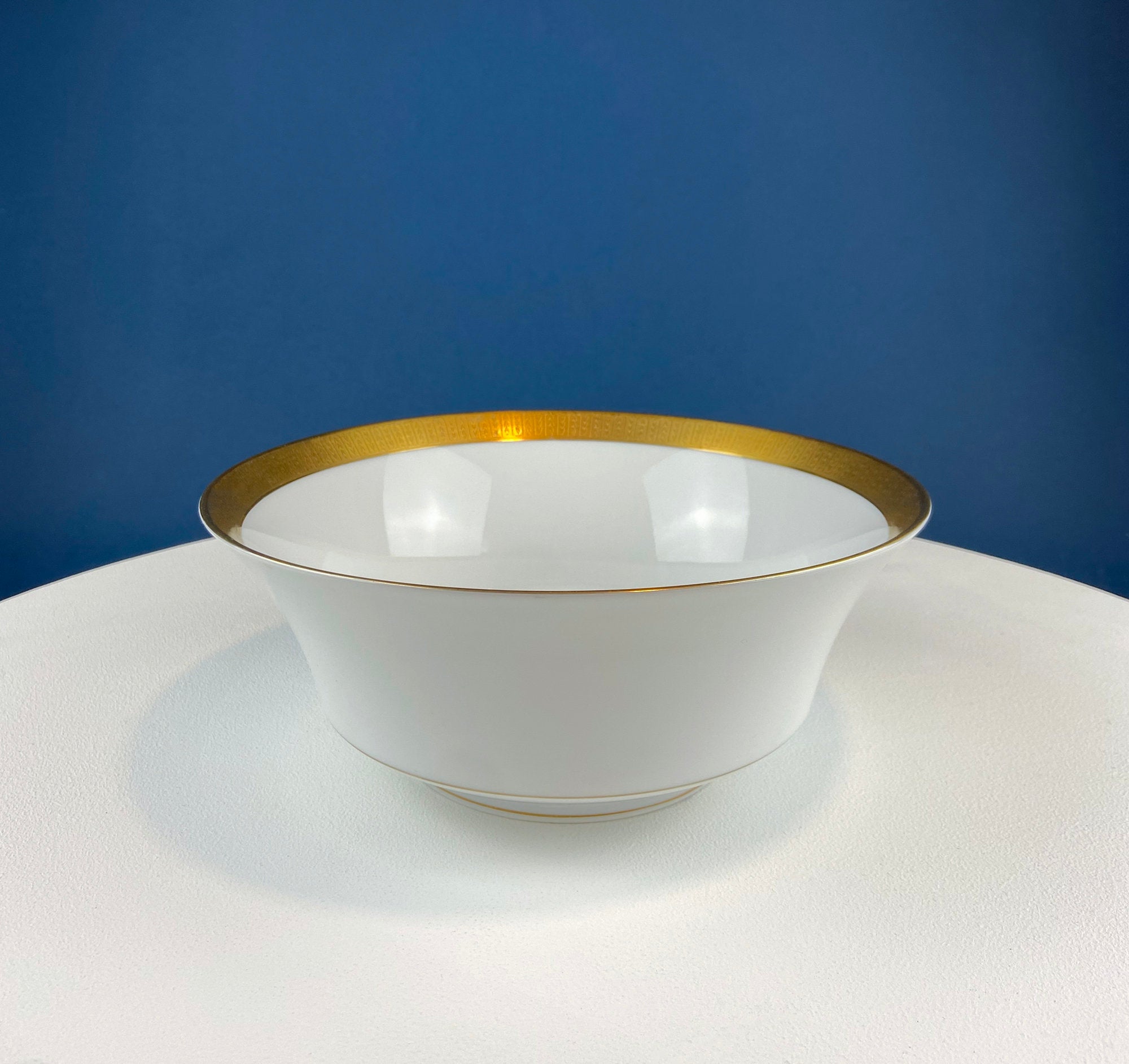 White and Gold Sango Porcelain, Georgetown Bowl. Wedding Band Pattern Porcelain Serving Dish.  Wedding Gift.