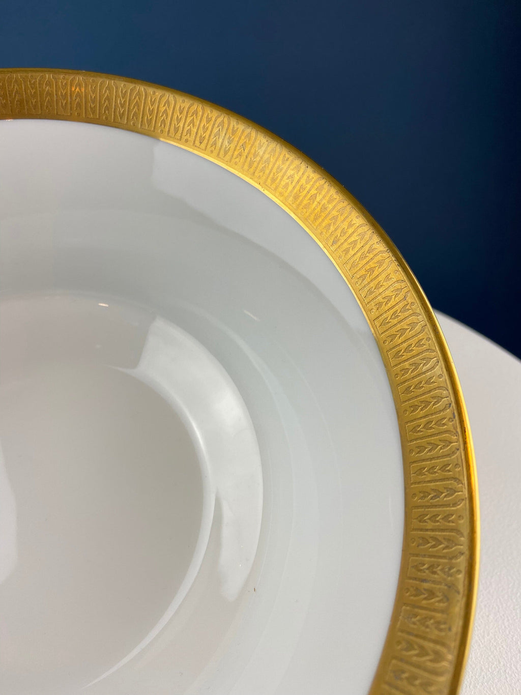 White and Gold Sango Porcelain, Georgetown Bowl. Wedding Band Pattern Porcelain Serving Dish.  Wedding Gift.