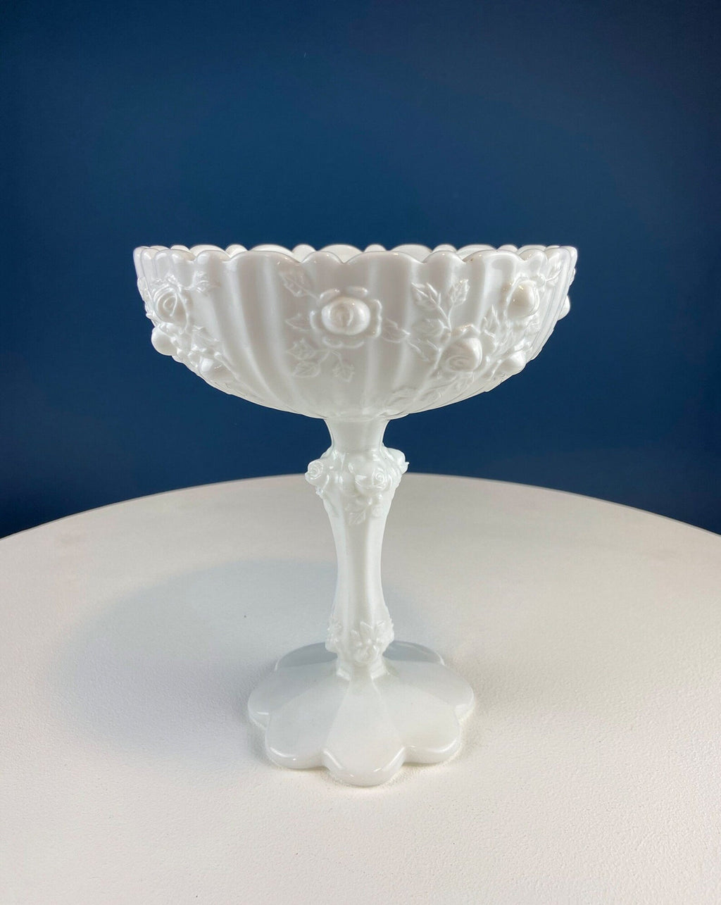 Fenton Handpainted Milk Glass Compote. White, Footed, Hobnail Bowl with Ruffled  Rim and Pastel Flowers. Wedding Gift. Modern Farmhouse.
