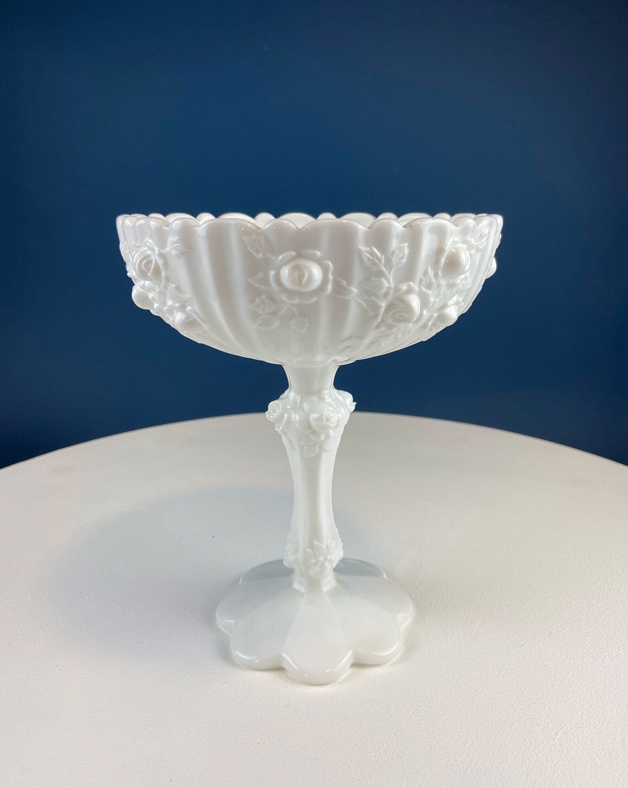 Fenton Handpainted Milk Glass Compote. White, Footed, Hobnail Bowl with Ruffled  Rim and Pastel Flowers. Wedding Gift. Modern Farmhouse.