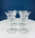 Vintage Champagne Tall Sherbets by Newton Crystal Co. 3365-3. Blown Glass. Swirl Optic & Cut Floral Motif. Set of 4 Glasses. Wedding Gift.