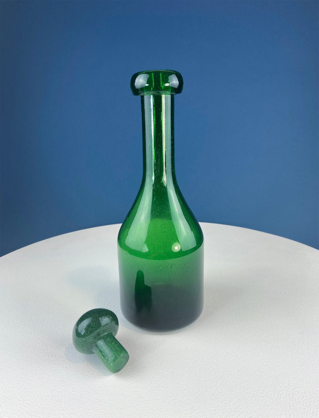 Dark Green Glass Decanter with Matching Stopper. Hand Blown Glass Carafe. Office Decor. Social Club Decor. Men Cave Accessory. Gift for Dad.