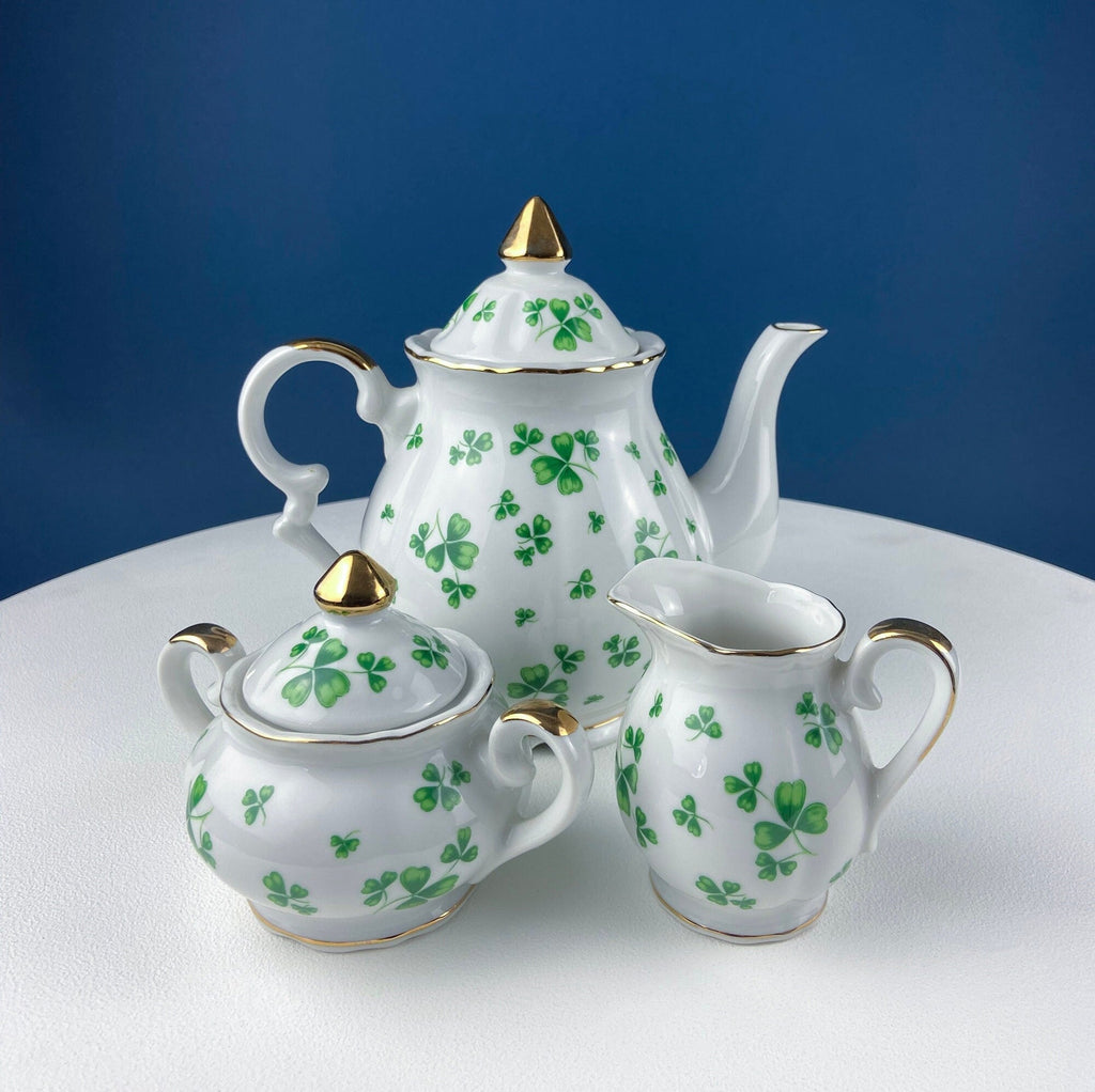 Gold Demitasse Tea Set: Prussian Hand-Painted Coffee/Tea Service for Two