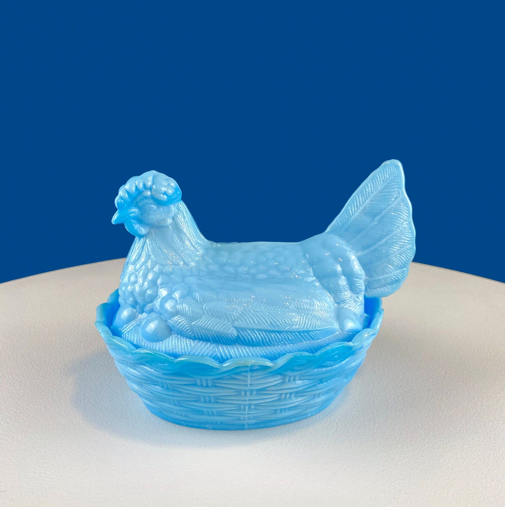 Hand Painted Large Hen in a Basket Covered Serving Bowl. Rare Ceramic Chicken Sitting on Eggs Butter Bowl with Lid. Dining Room Decor