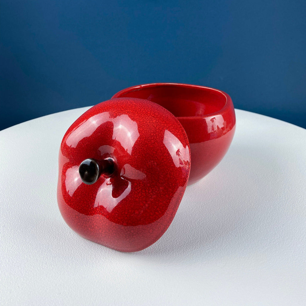 Classic Red Apple Cookie or Storage Jar. Cute Canister. Kids, Dining, Craft Rooms. Kitchen Decor. Imaginative Gift for Teacher.  Red Decor.