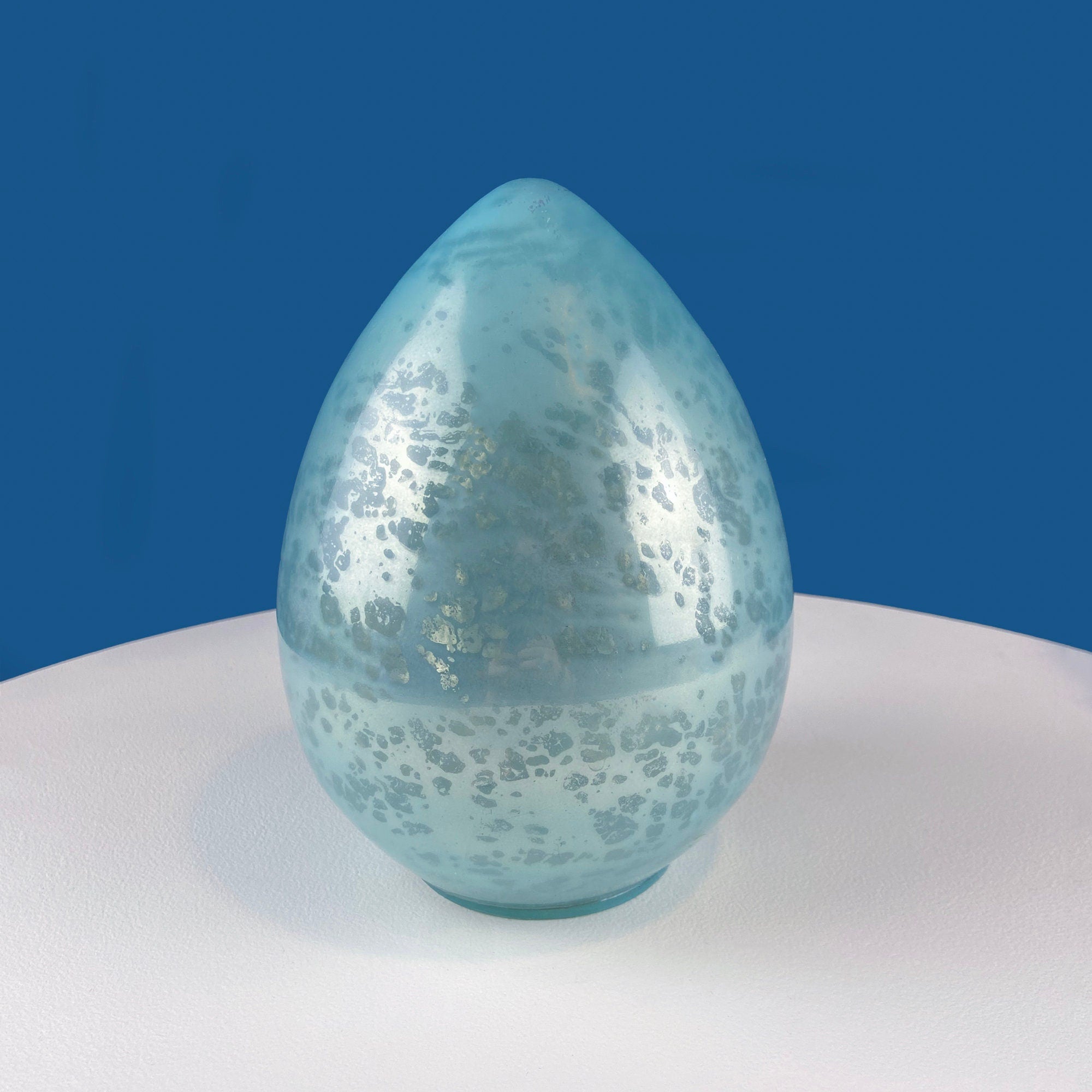 Set of Two Glass Eggs. Large Textured Blue and Smaller Purple with Swirl Embedded in Glass. Easter or Spring Decor. Dining Room Decor.
