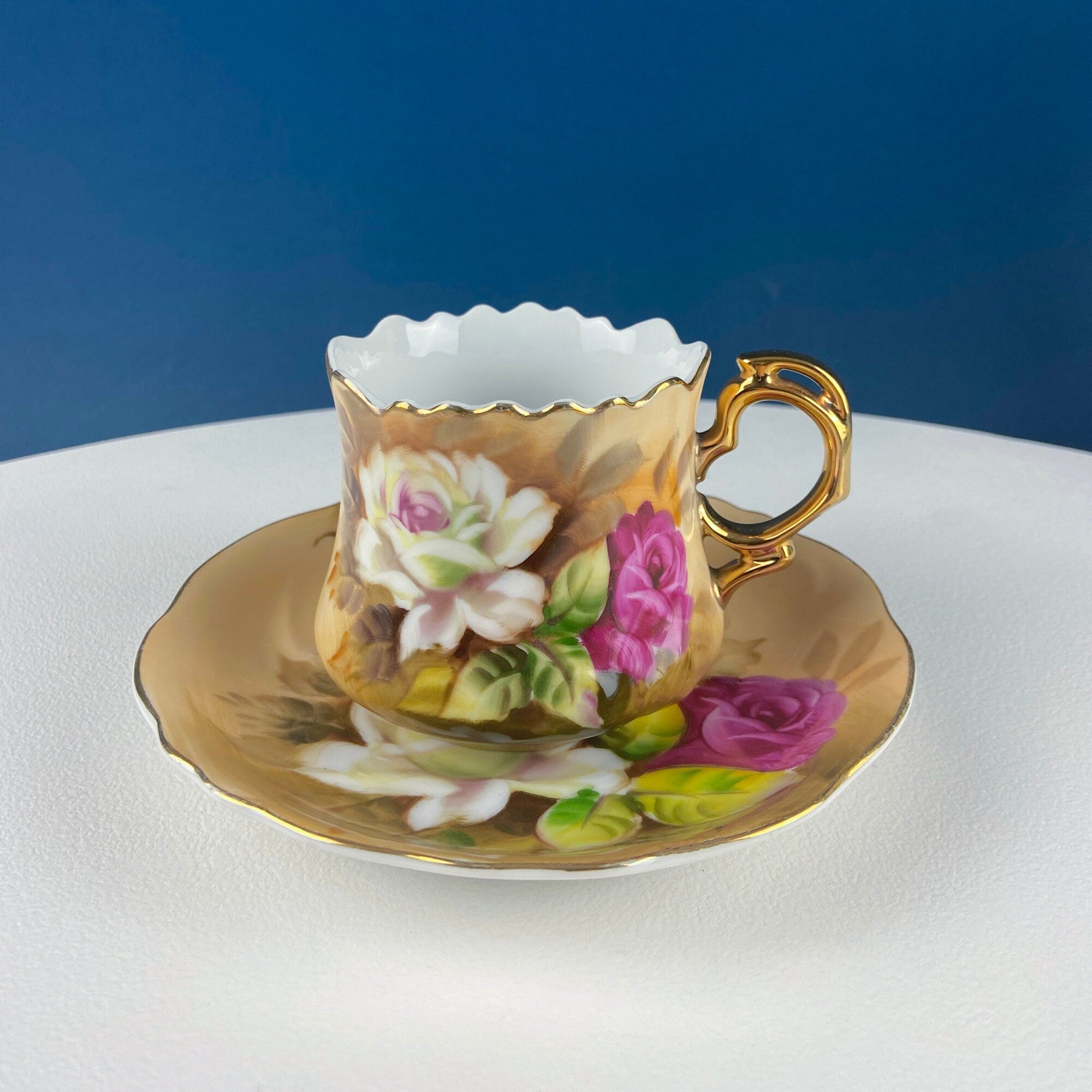Lefton Hand Painted Tea Set. Cup Saucer Creamer Sugar Jar with Spoon. Roses Motif. Dining Room Table Decor. Tea Garden Party. Gift for Her.