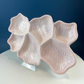 Vintage Shell Pink Jeanette Milk Glass Divided Serving Platter. Stunning 3-d Feather Motif. 6 Section Bowl.  Appetizers Condiments Fruit.