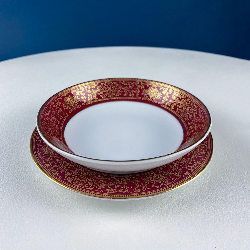 Red & Gold Salad or Dessert  Plates with Matching Berry Bowls. Floral Motif. Harmony House. Set of 6.  Dining Rm Decor. Holiday Table Decor.