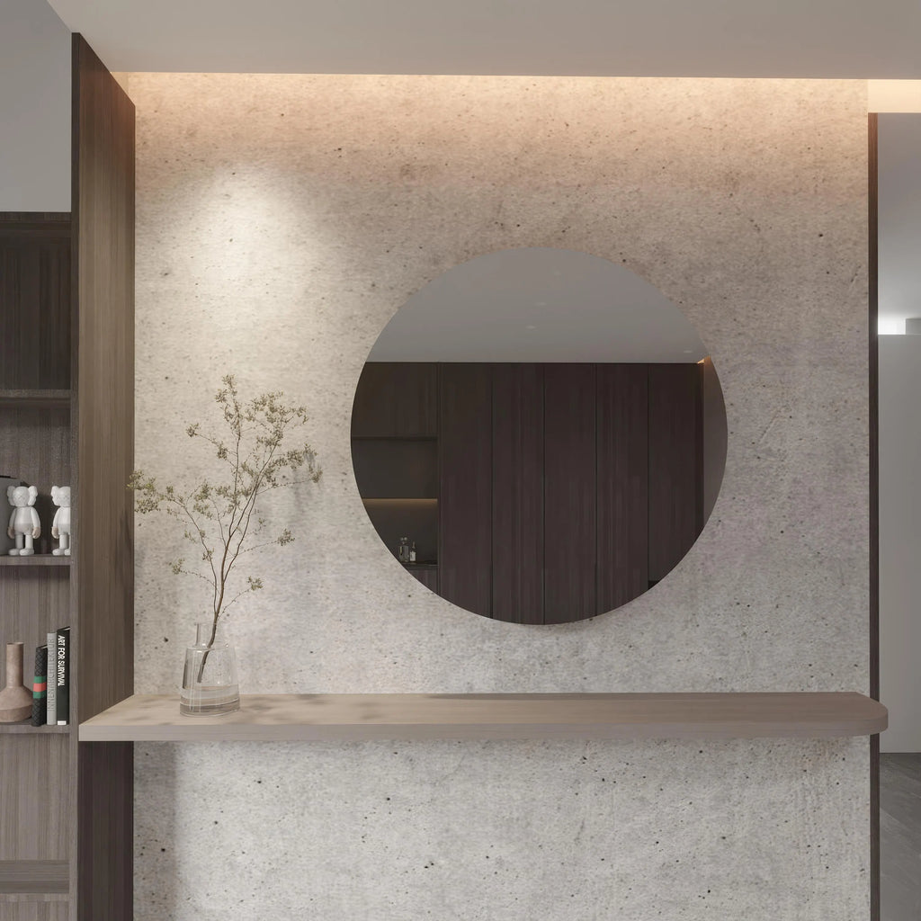 Modern Round Wall Mirror – Frameless Circle Bathroom Mirror, Handmade Minimalist Vanity Mirror
