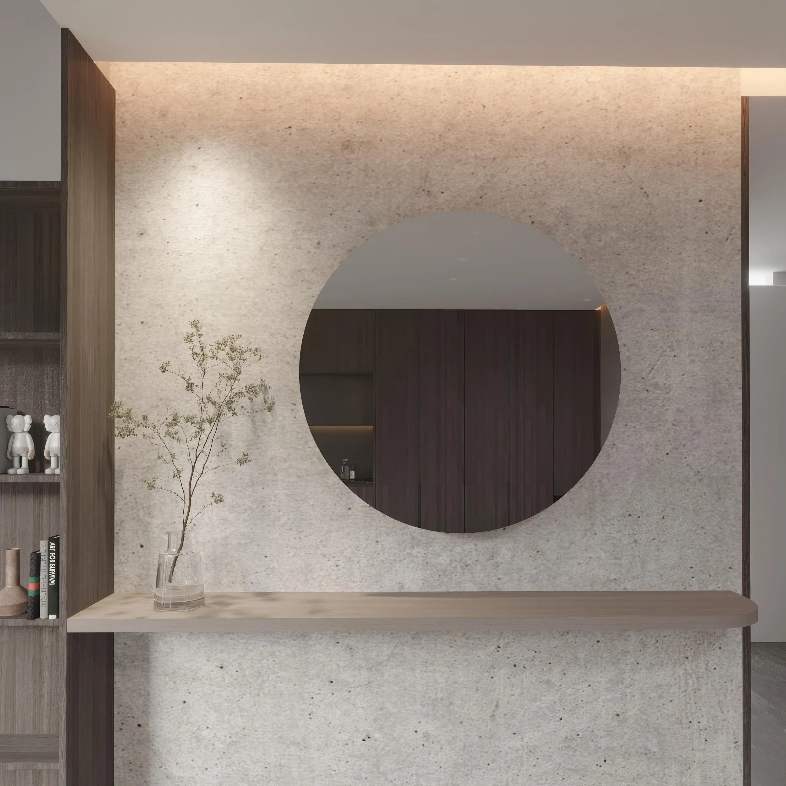 Modern Round Wall Mirror – Frameless Circle Bathroom Mirror, Handmade Minimalist Vanity Mirror