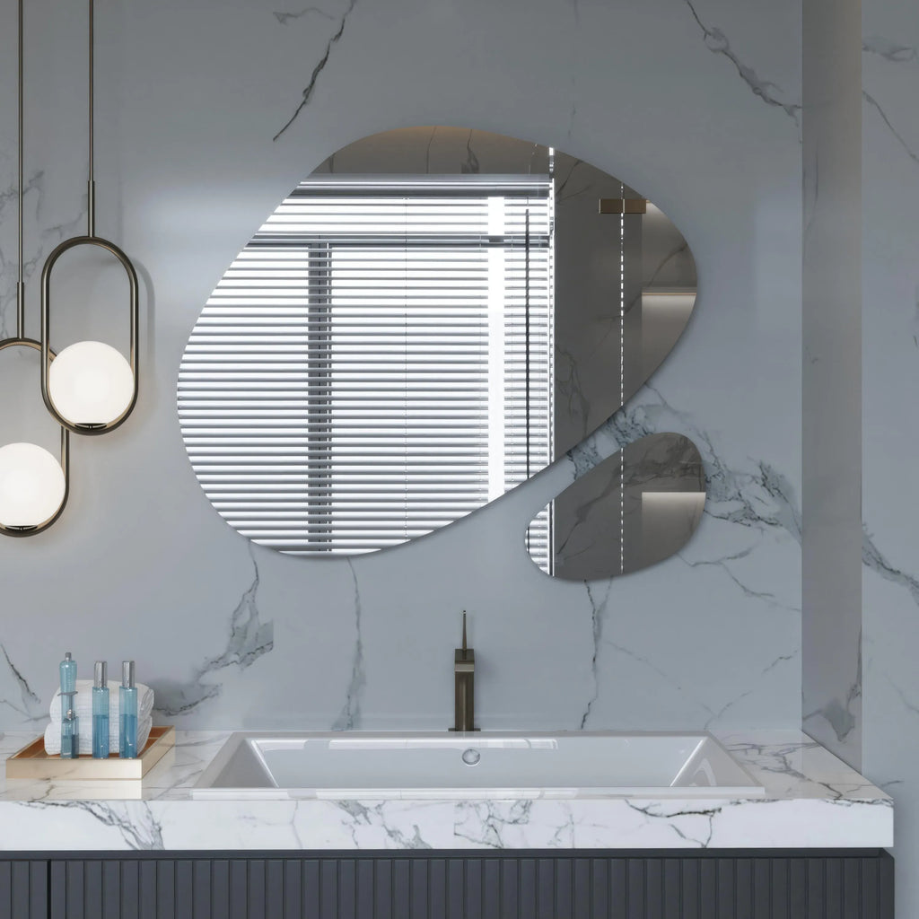 Modern Wavy Mirror Set – Asymmetrical Wall Mirror Duo, Irregular Organic Shape Bathroom Mirror Decor
