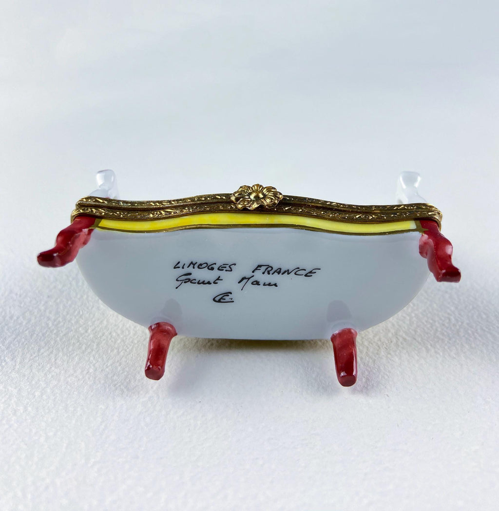 Loveseat Miniature Porcelain Limoges Box. Highly Collectible Pill, Trinket, Ring Box. Gift for Him or Her Couch Potato Partner Couple.