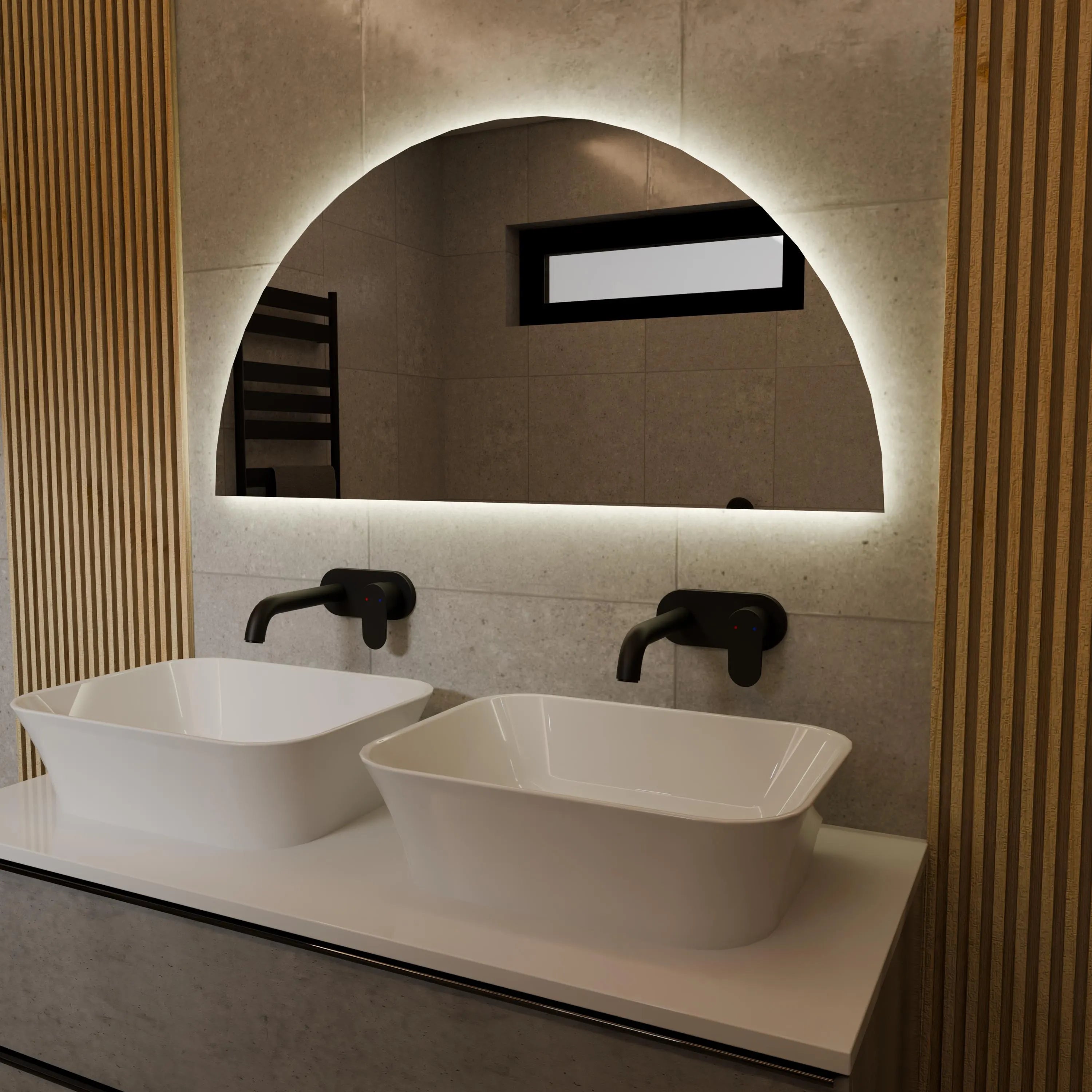 LED Bathroom Mirror with Backlight – Half Arch Modern Vanity Mirror, Dimmable Wall Mirror with Warm & Cold Light