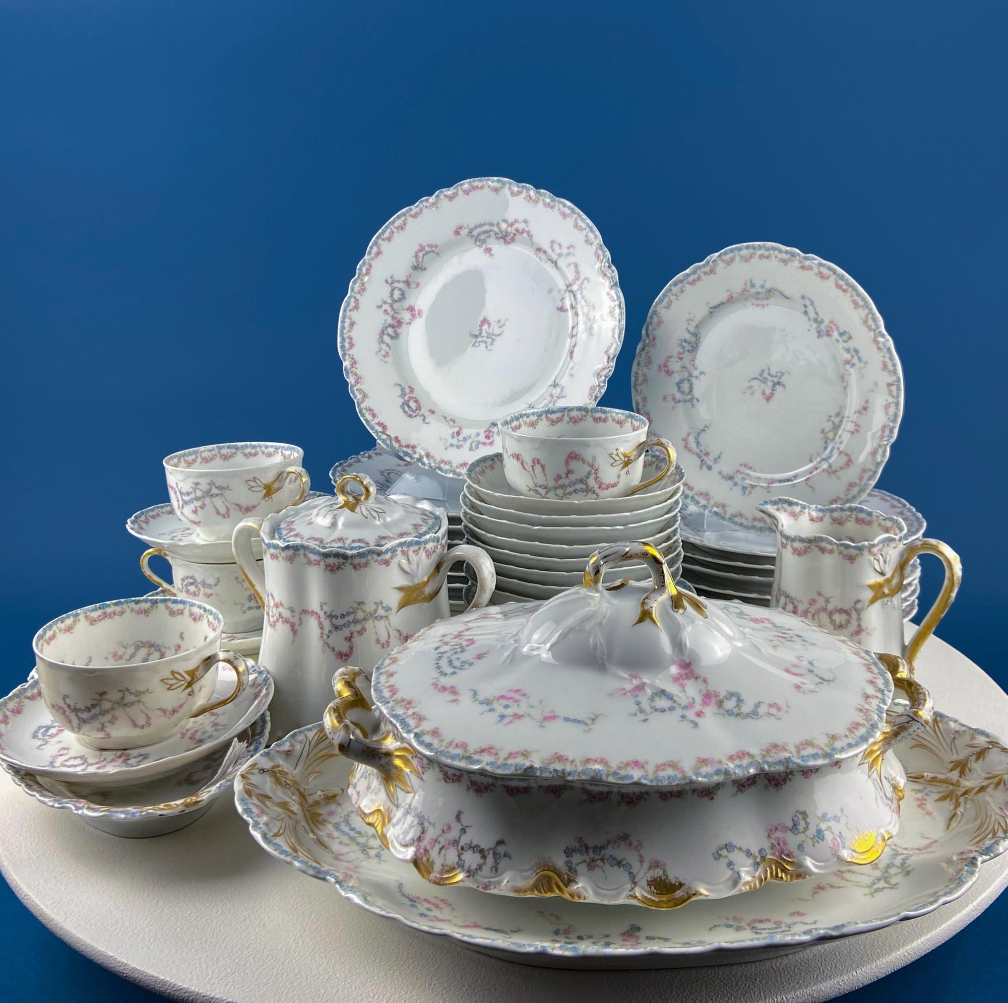 Rorstrand Rodos Espresso Dessert Modern Dish Set. 1900's Swedish Coffee Breakfast Set for 11. Leaf Motif. Dining Tea Room Table Decor.