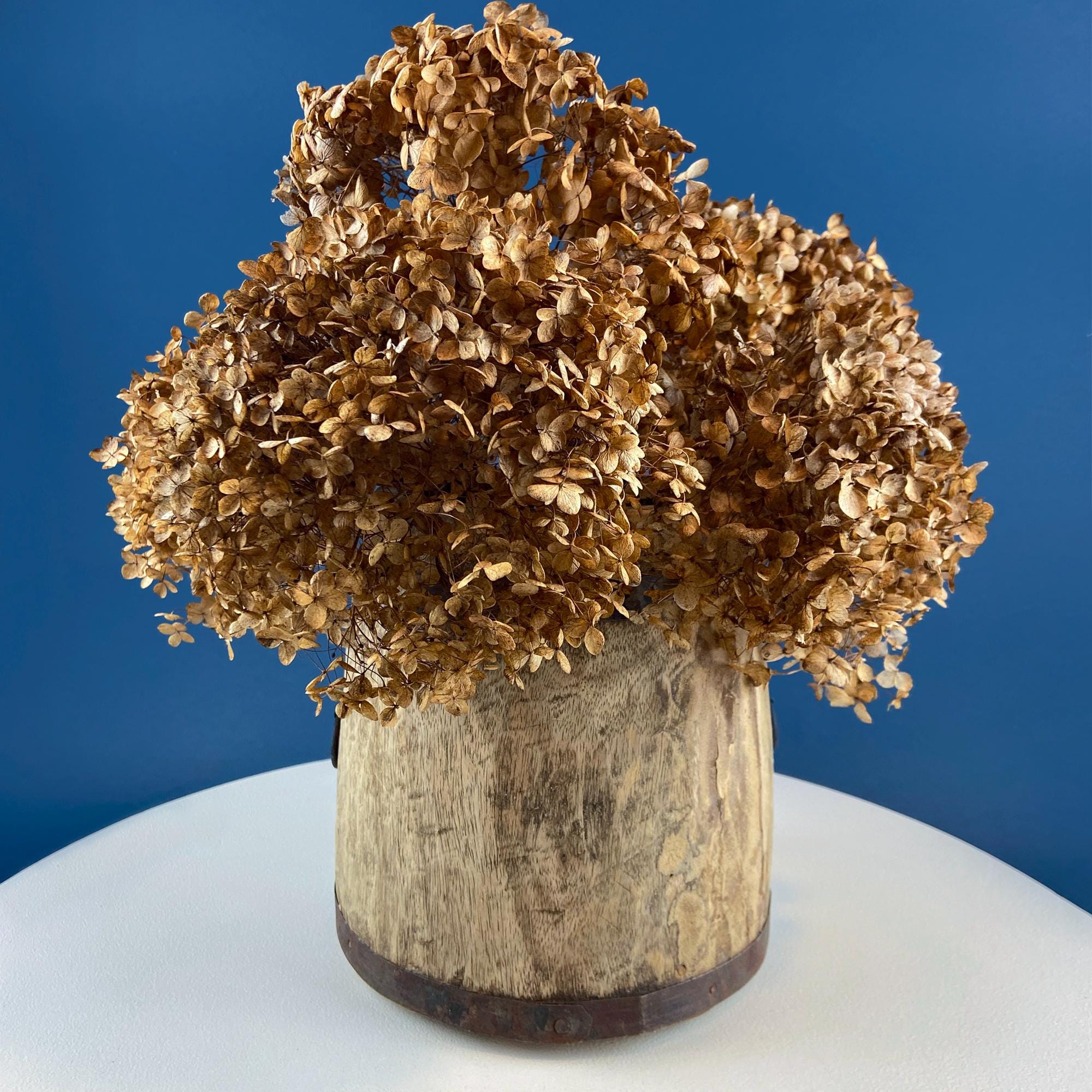 Antique Hand Carved Wood Pail: Rustic Farmhouse Dry Flower Display