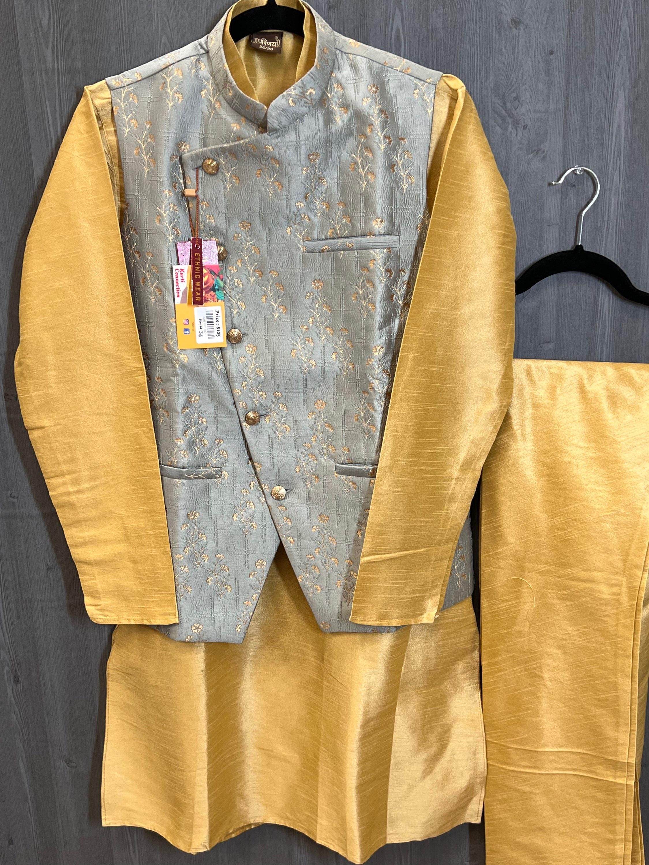 Silk kurta pajaama with jacket