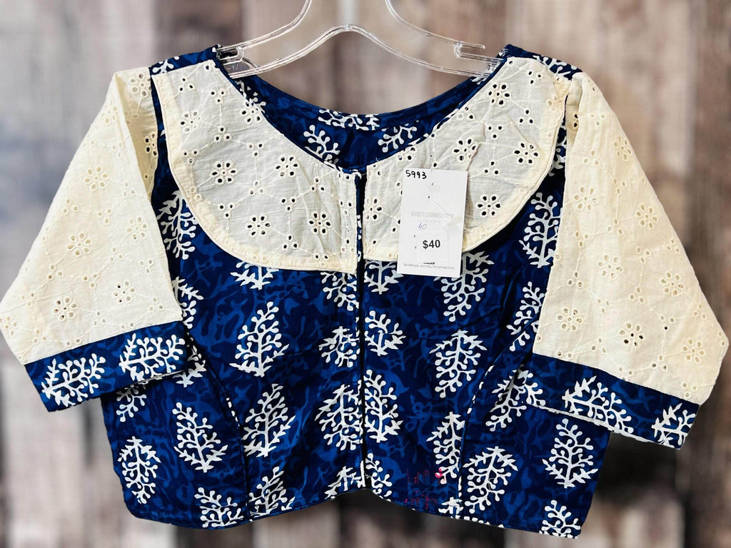 5993 soft cotton blouse| indigo blue blouse for saree