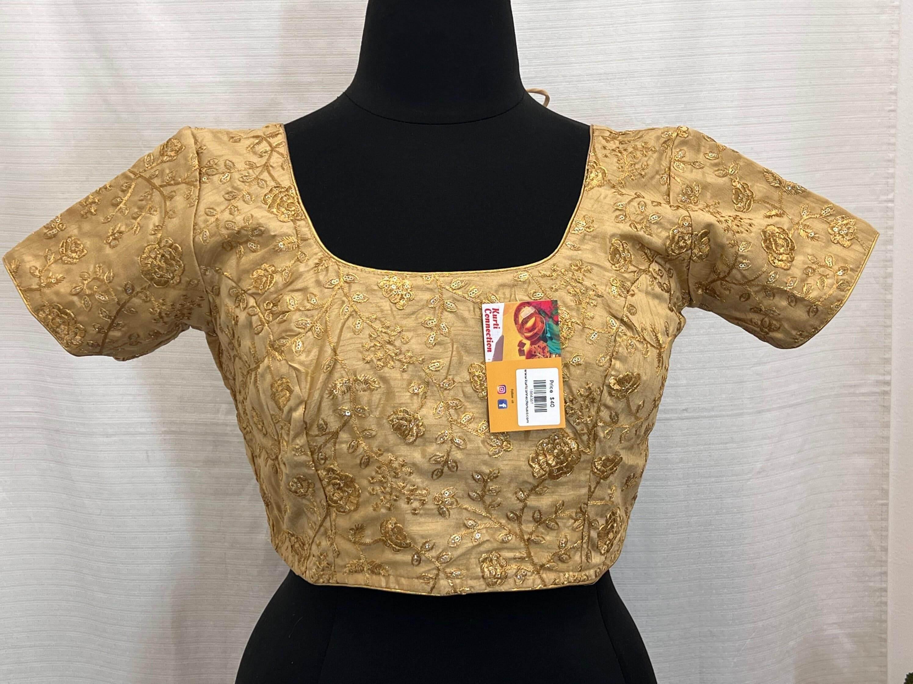 9102 embroidered raw silk blouse | readymade saree blouse