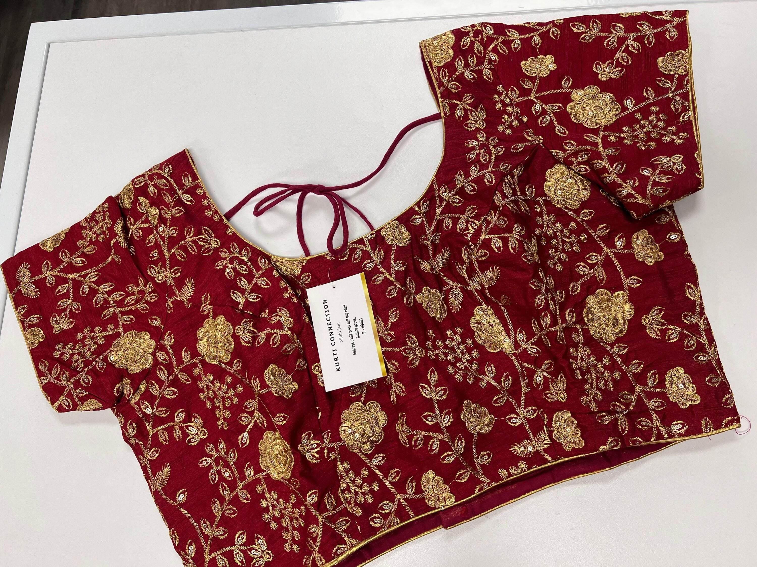 9102 embroidered raw silk blouse | readymade saree blouse