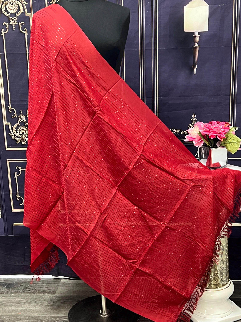 Maroon dupatta with small sequin work