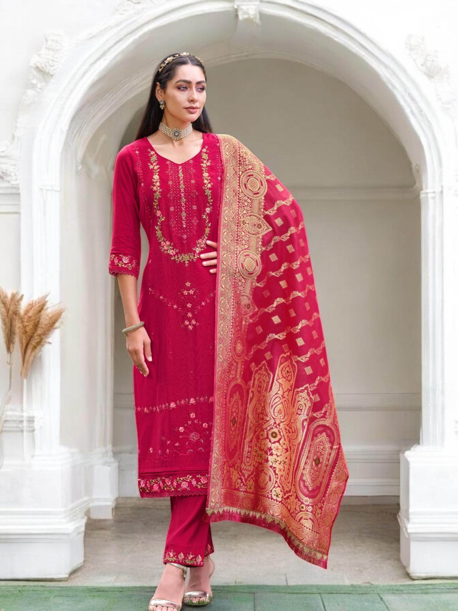 Linen silk Kurti set with banarasi dupatta