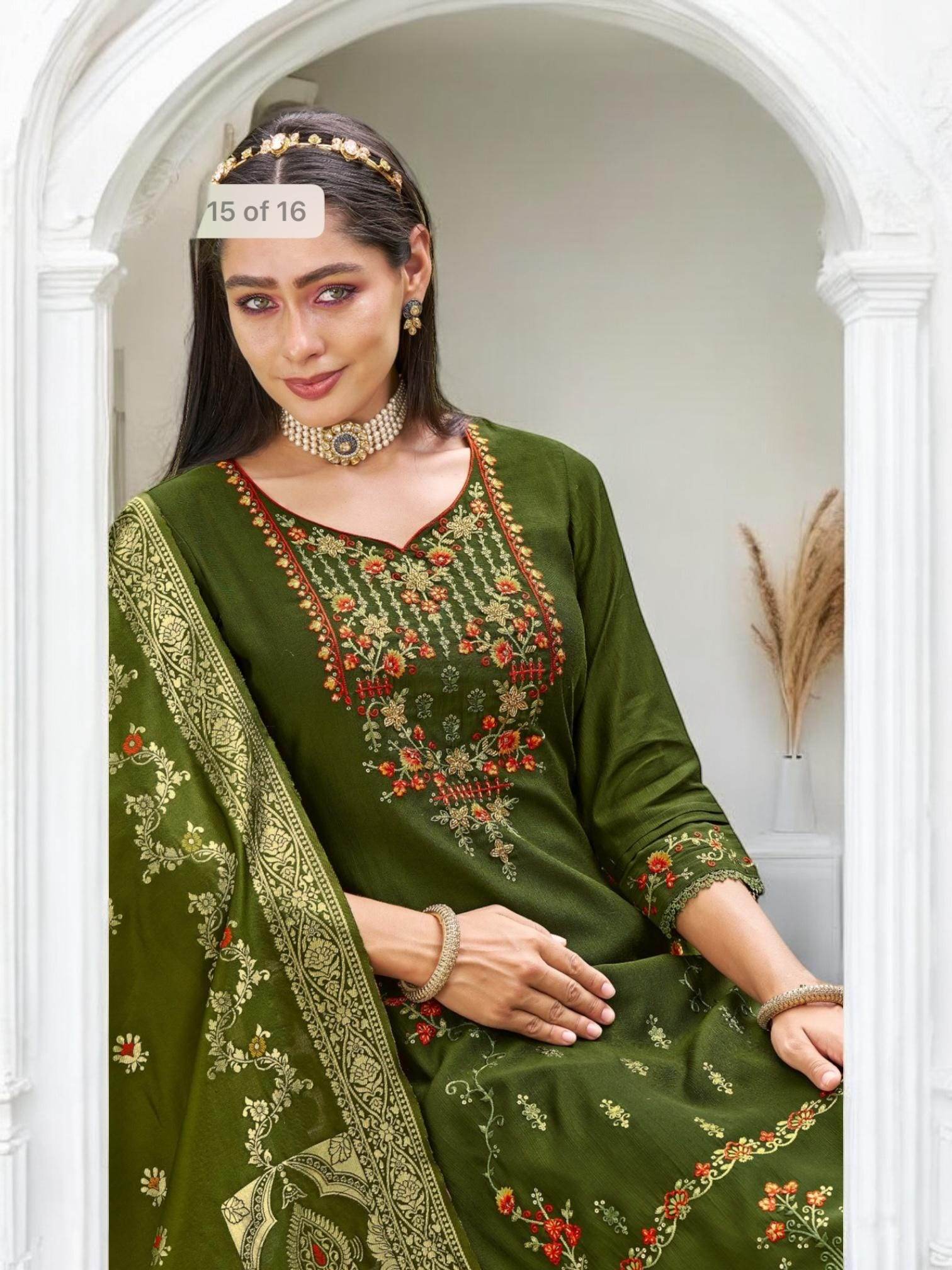 Linen silk Kurti set with banarasi dupatta