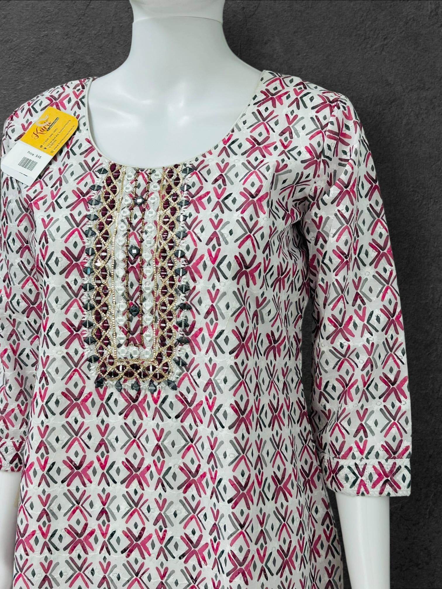 Cotton chikankari kurti with print: SALE