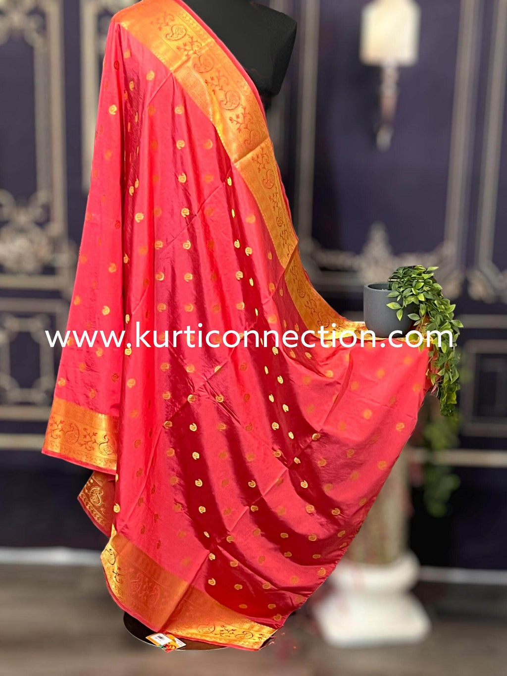 Et9030 silk dupatta | dark peach dupatta