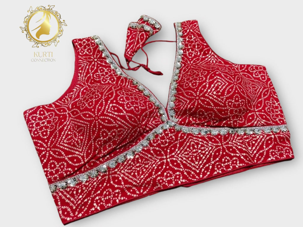 Red silver bandhani blouse