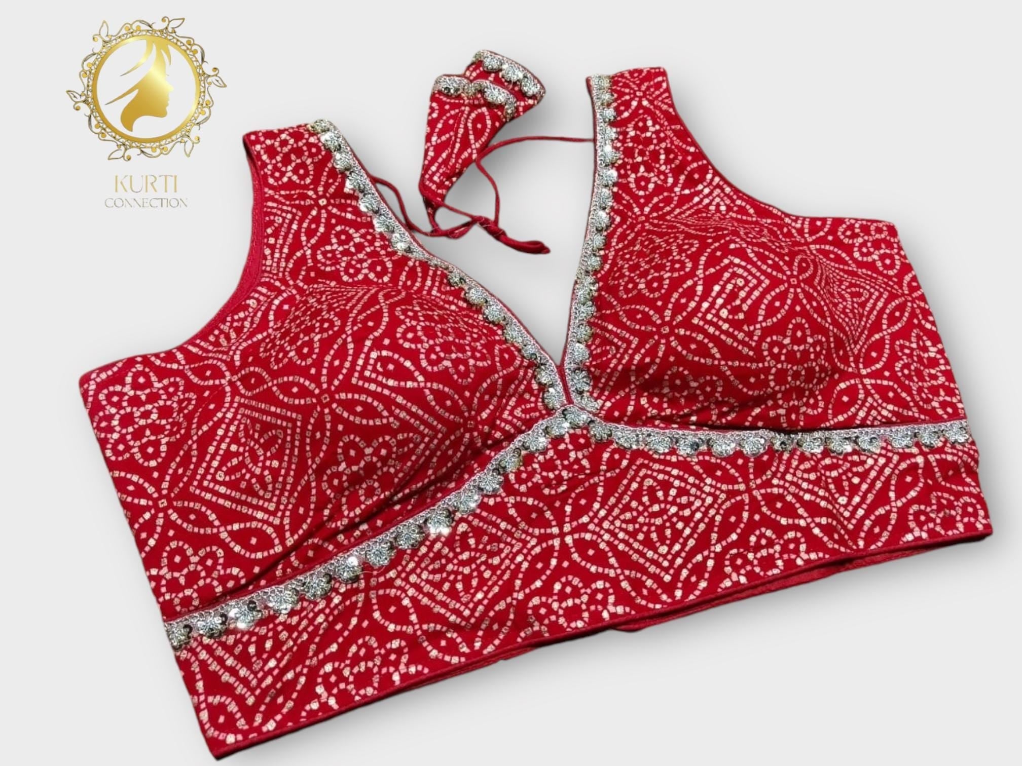 Red silver bandhani blouse