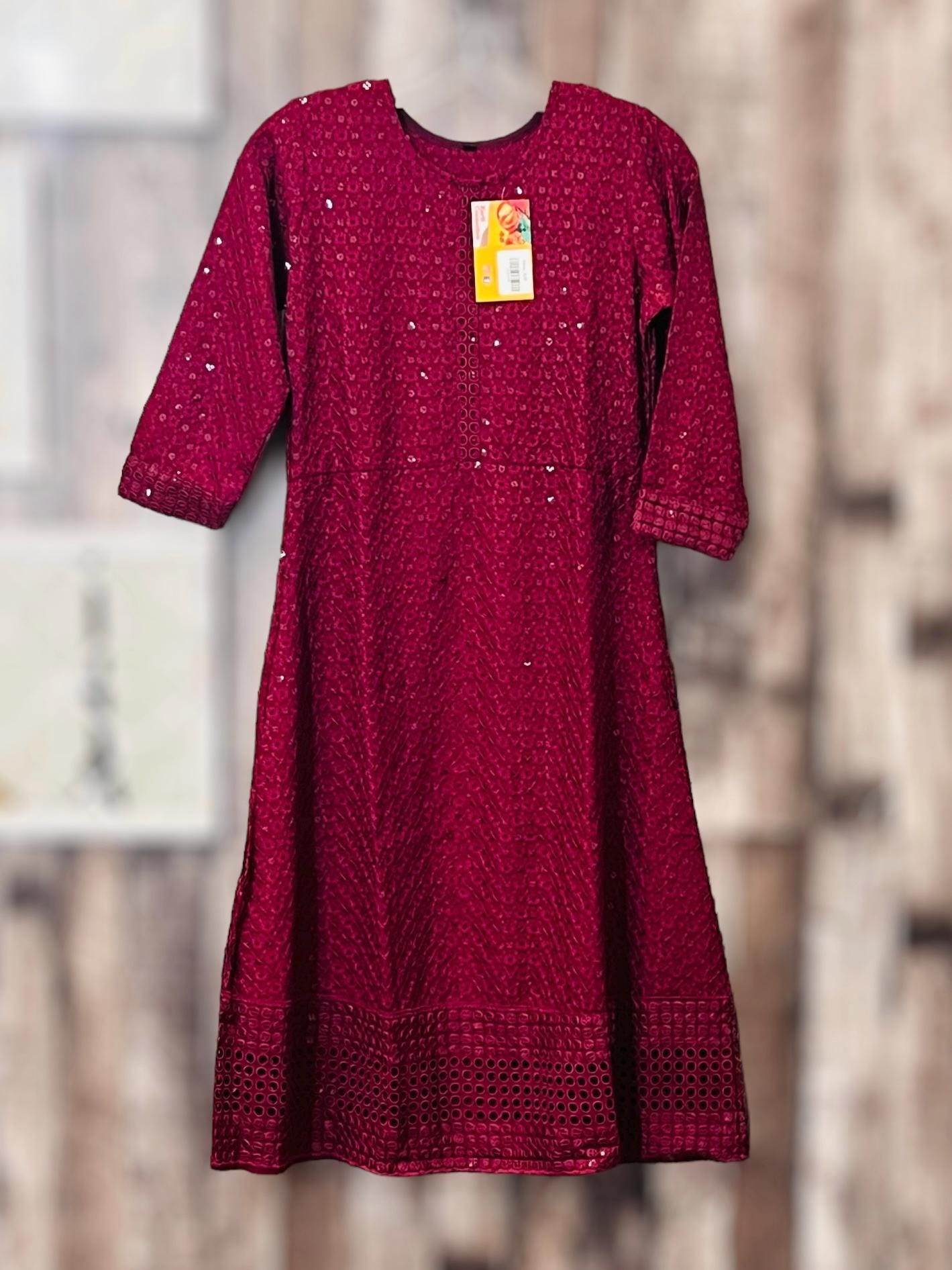 Chikankari kurtis for kids : wine color