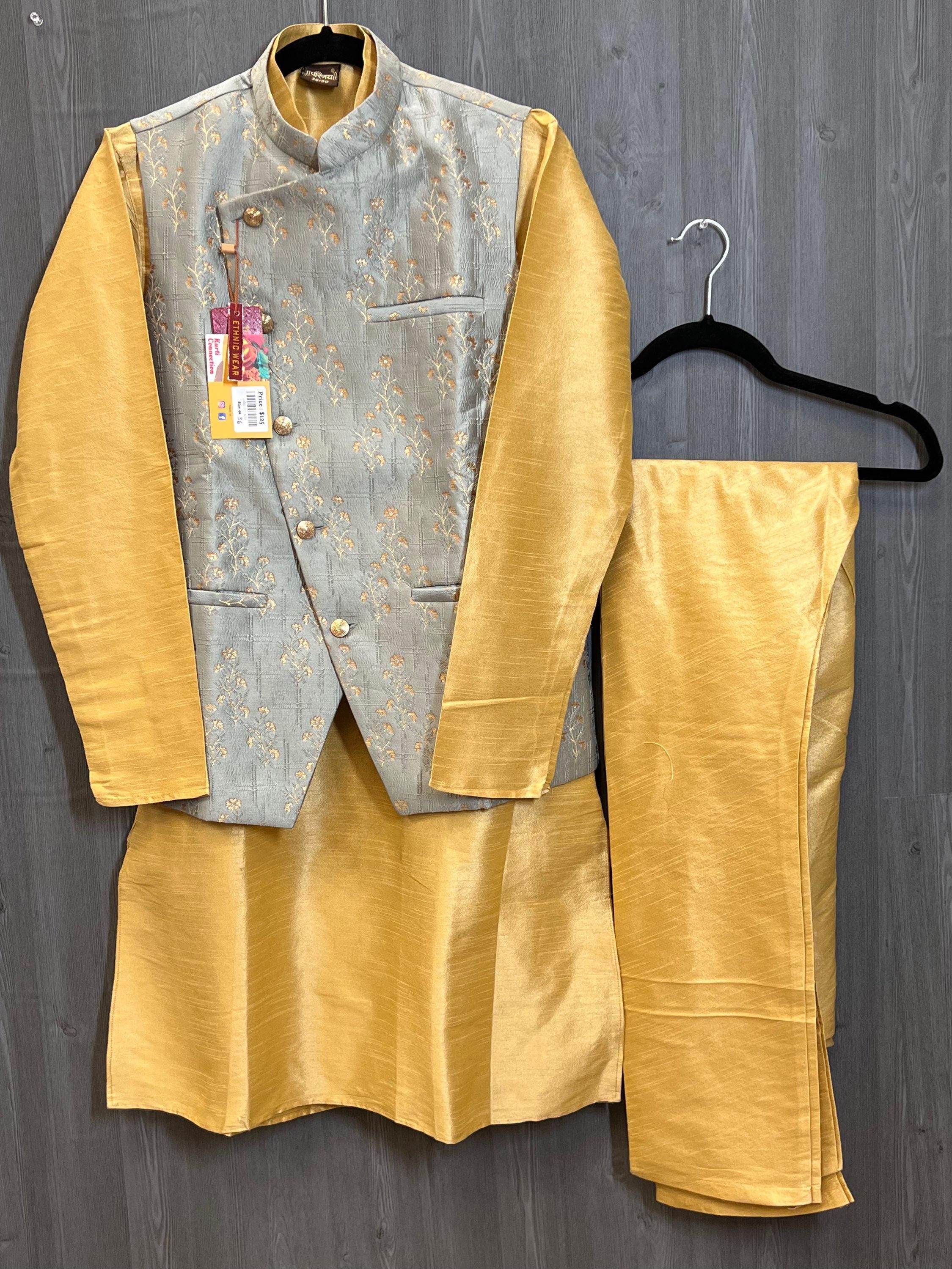 Silk kurta pajaama with jacket
