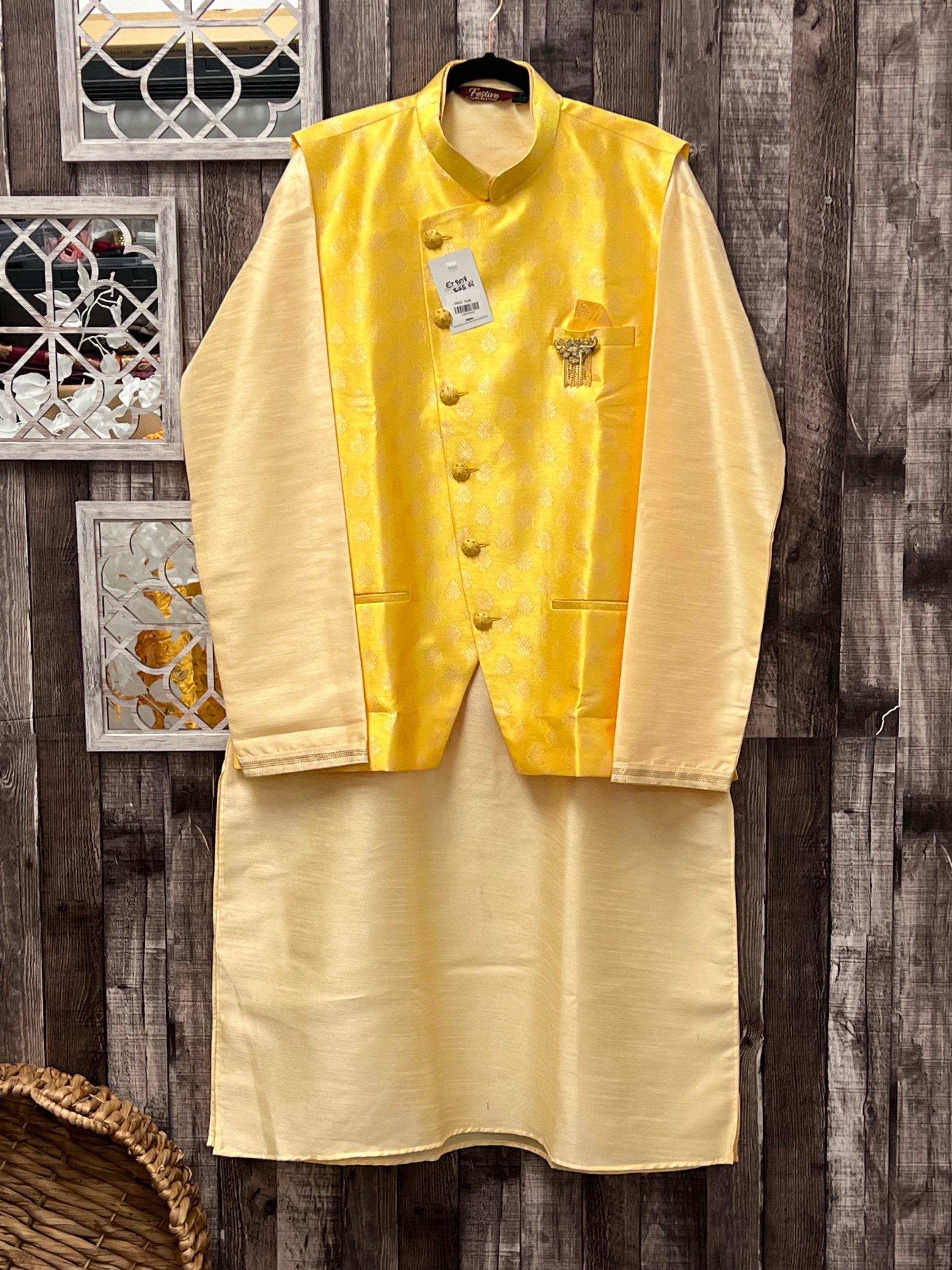 Cotton silk kurta pajaama set with jacket